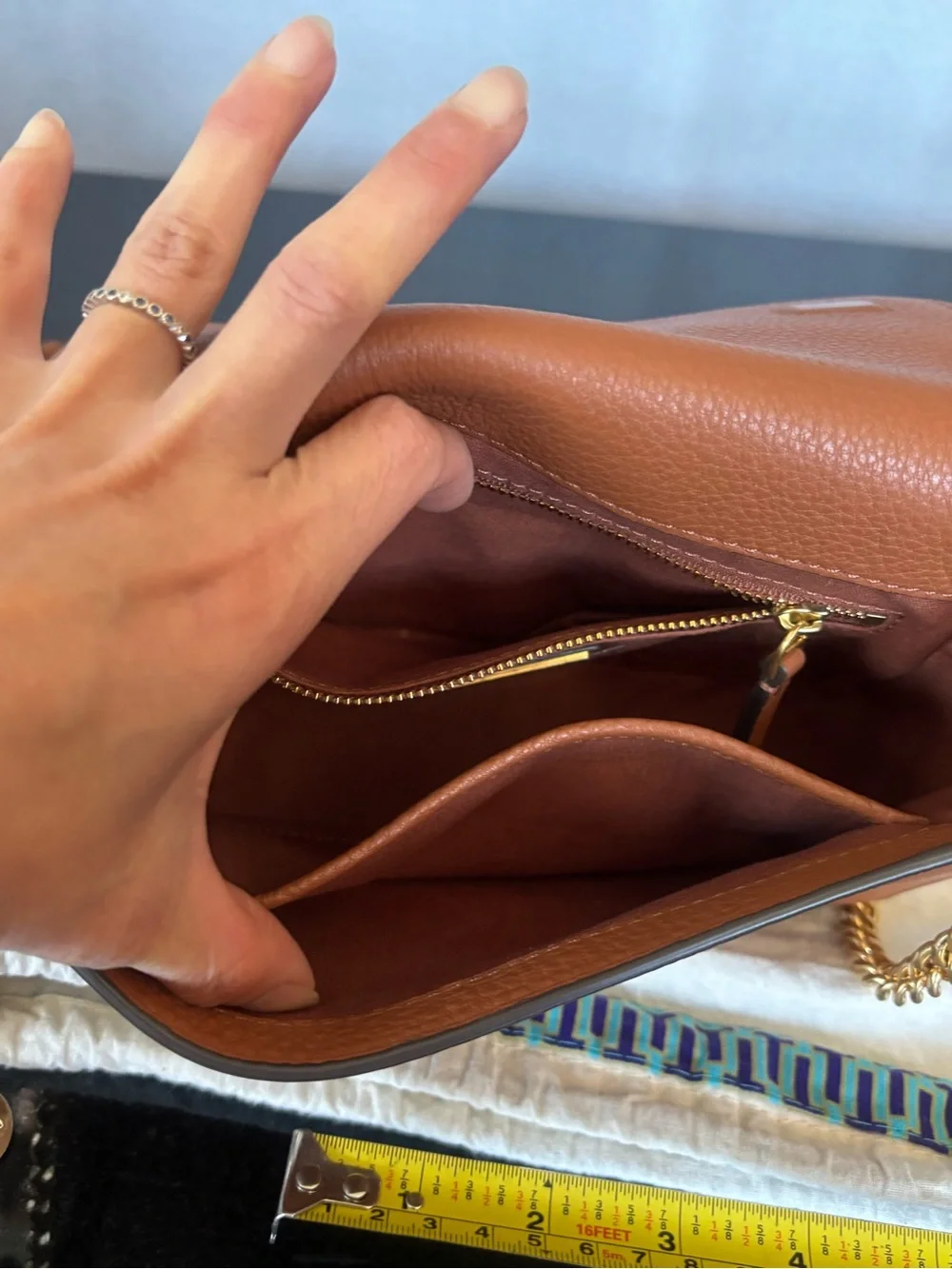 Authentic Tory Burch Carson Brown Leather Crossbody Bag with gold Chain
